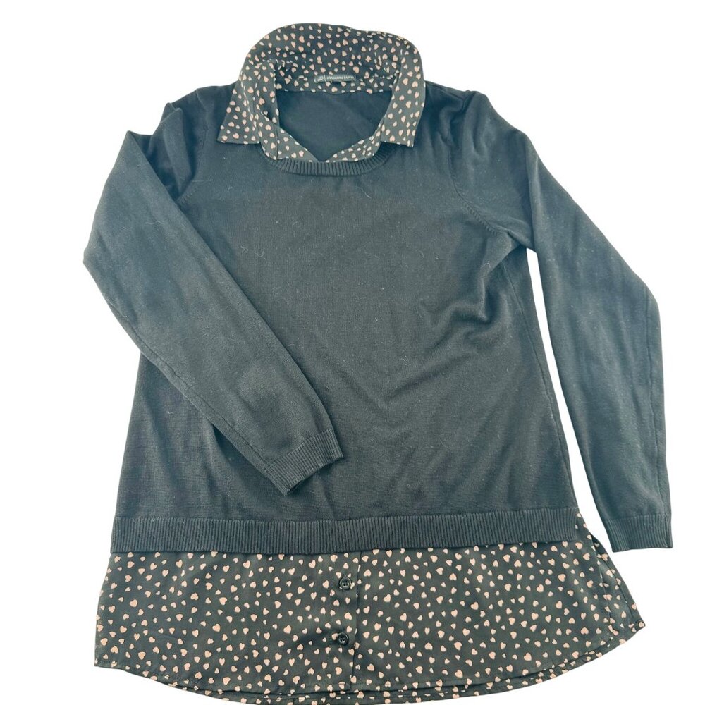 Adrianna Papell Womens Black & Pink Heart Print Layered Look Sweater Blouse Size